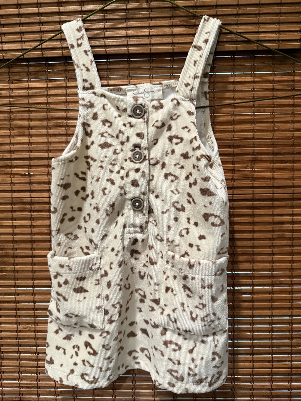 Jessica Simpson Cream Knit Leopard Pinafore Dress with Brown Spots